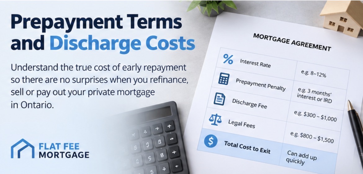 Mortgage agreement highlighting prepayment penalties, discharge fees and legal costs when paying out a private mortgage